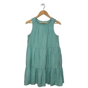 Loft Ruffle Gathered High Neck Sleeveless Tiered Swing Lined Dress Mint S
